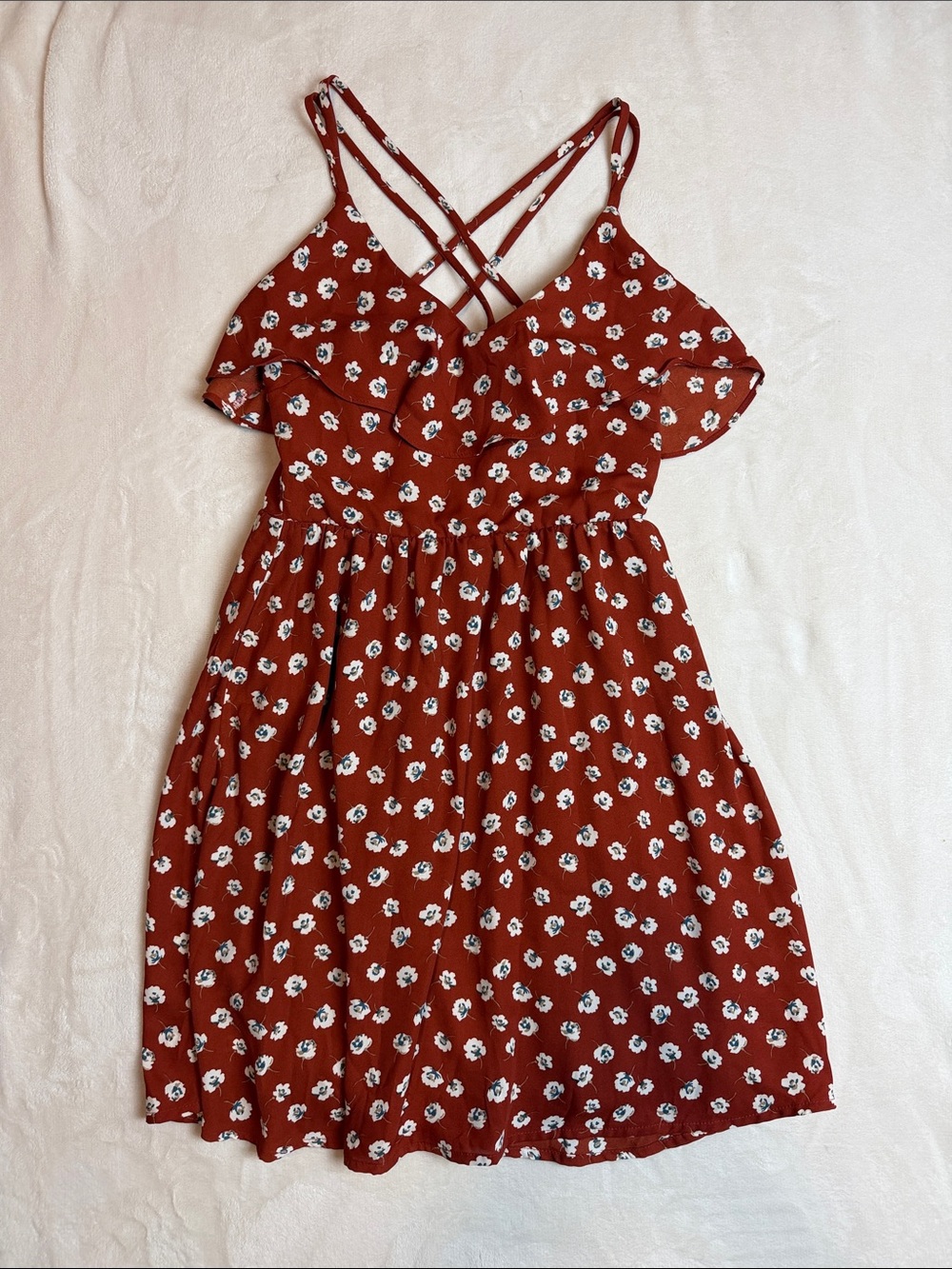 Xhilaration Orange Floral Ruffle Dress
